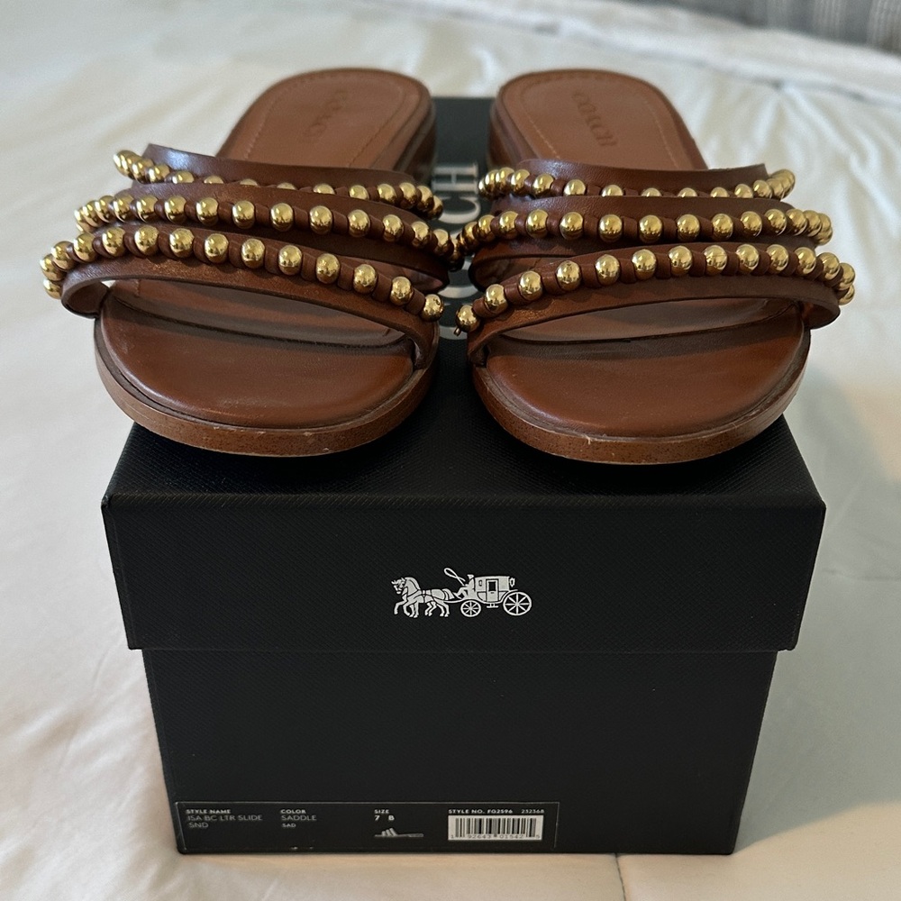Coach Brown Leather Sandals with Gold Accents